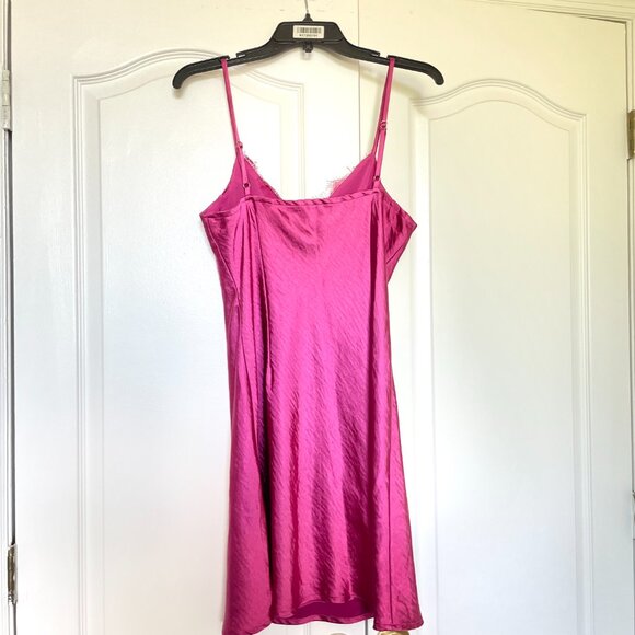 VRG GRL Fuschia Satin Slip Dress Lace - Picture 4 of 5
